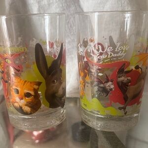 McDonald's Shrek Character Glass Set with Green and Orange Accents 2007 promo.